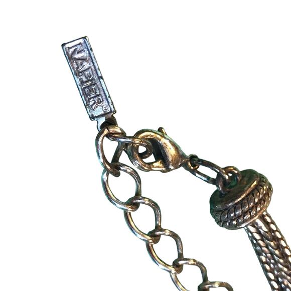 Napier Multi Strand Choker Necklace Sliding Pendant Silver-Tone - Picture 2 of 9